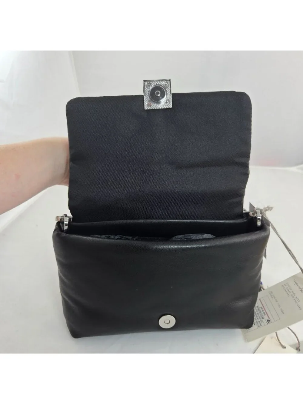 Black Faux Leather Micro Nano Satchel Chain A New Day Soft Puffy Magnetic Close